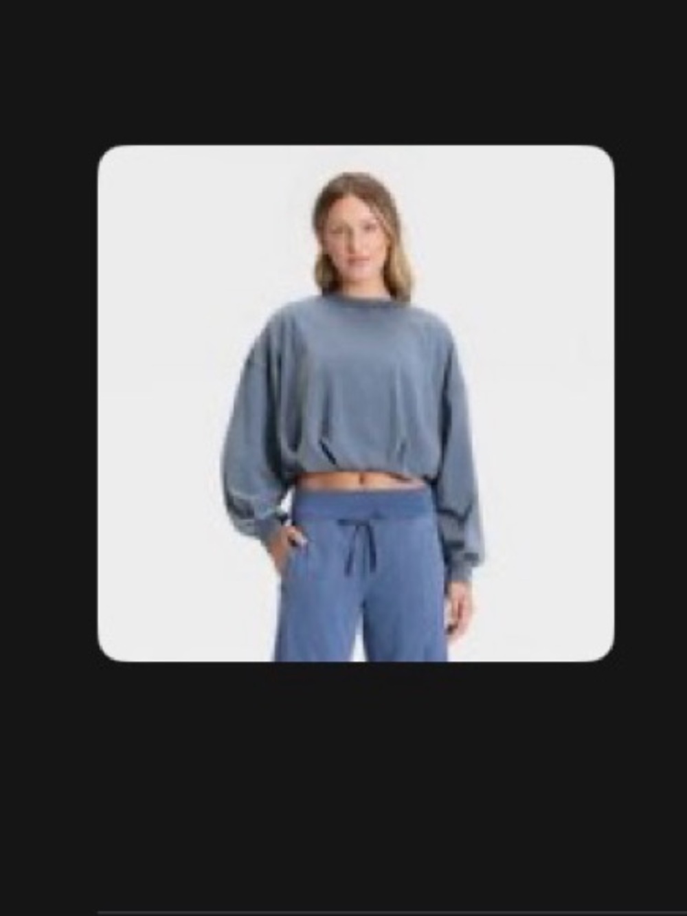 JoyLab Cropped bubble hem Pullover Sweatshirt in “ Navy Blue”